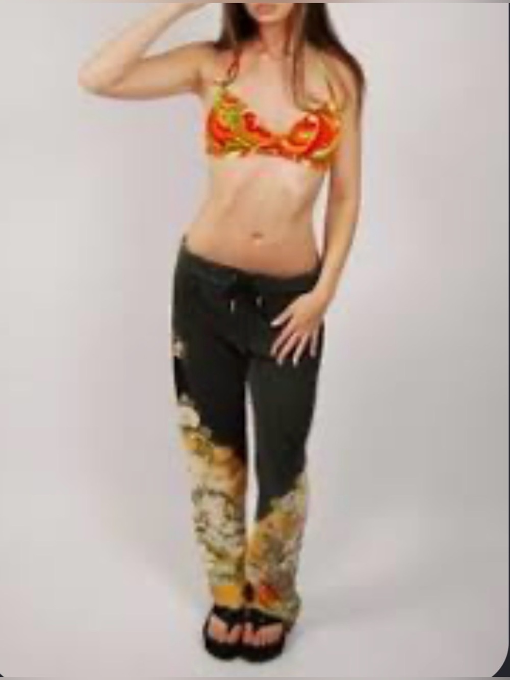 Vintage Y2K Paparazzi Asian Floral Print Sweatpants Low Rise - Picture 3 of 12